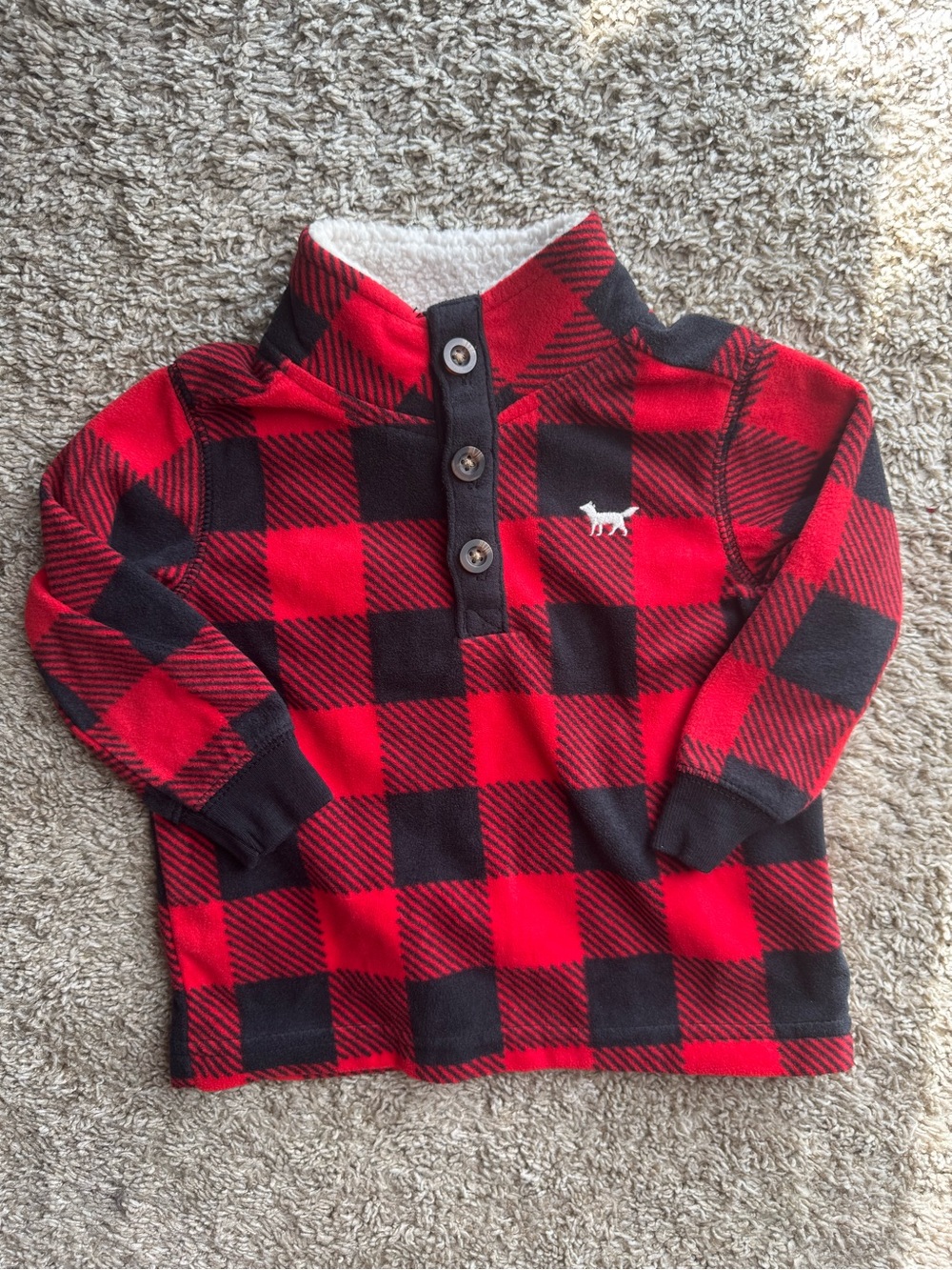Carter’s Baby Buffalo Plaid Fleece Pullover 12M Red Black Sherpa Collar